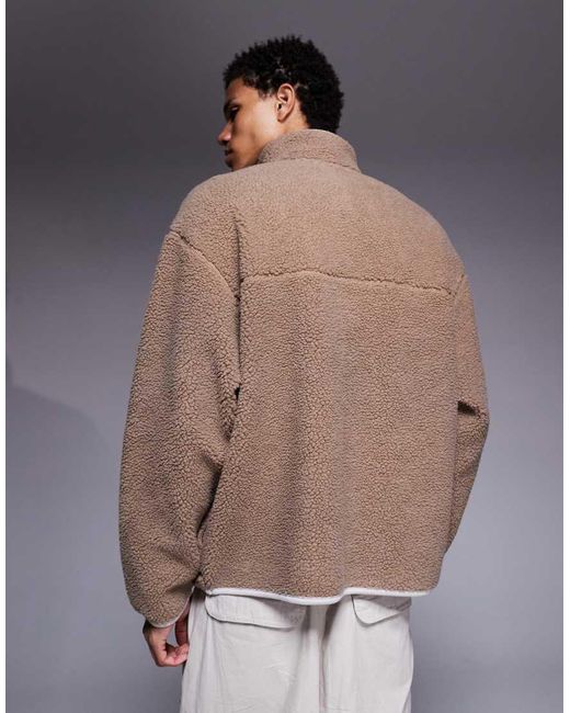 ASOS Gray Relaxed Borg Funnel Neck Zip Through With Piping for men