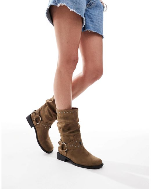 Alara - bottines plates et souples style motard avec détails en métal - taupe ASOS en coloris Blue
