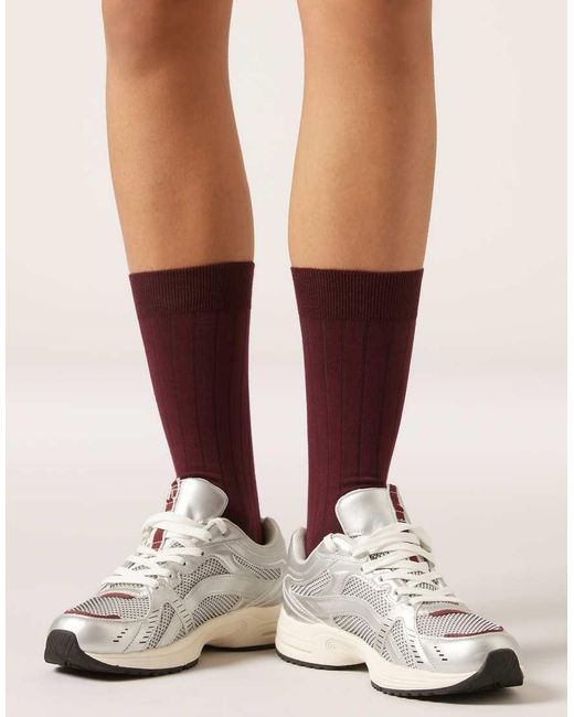 Calzedonia Red Ribbed Mid-Calf Socks