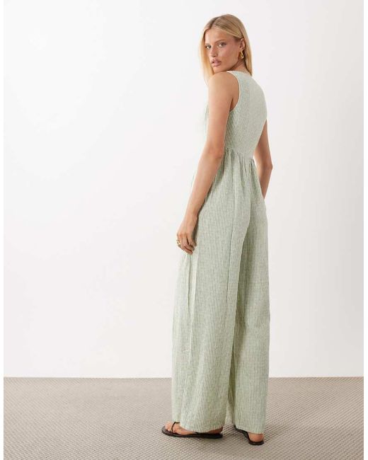 Nobody's Child Natural Cora Linen Blend Sleeveless Button Detail Jumpsuit