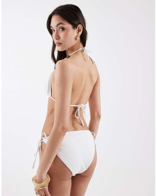 4th & Reckless Natural Bead Detail Halterneck Triangle Bikini Top Co-ord