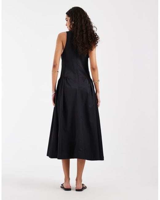 & Other Stories Black Ruched Drop Waist Maxi Dress