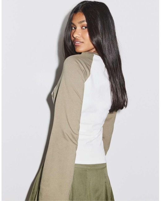Stradivarius White Baseball-style Long Sleeve T-shirt