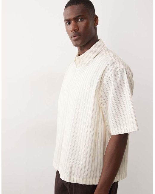 ASOS Natural Boxy Oversized Stripe Shirt for men