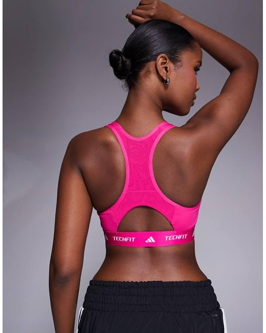 Adidas Originals Pink Adidas Training Techfit Sports Bra