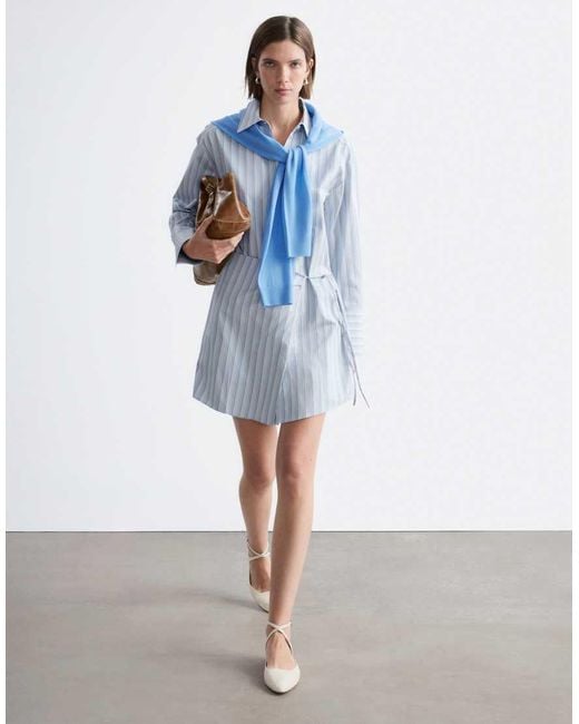 & Other Stories Blue Pure Cotton Mini Wrap Shirt Dress