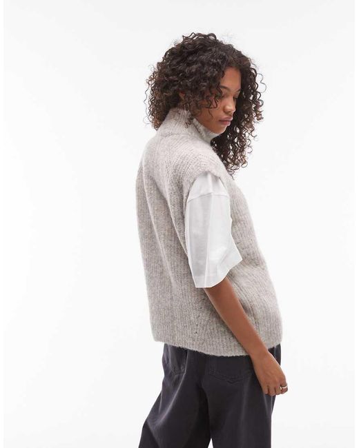 TOPSHOP Gebreide Oversized Tanktop Met Rits En Lange Pasvorm in het Gray