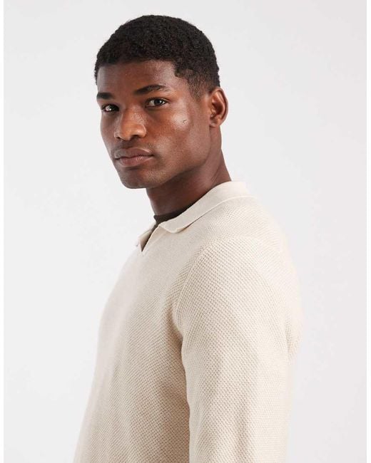 Jack & Jones Natural Premium Knitted Long Sleeve Polo for men