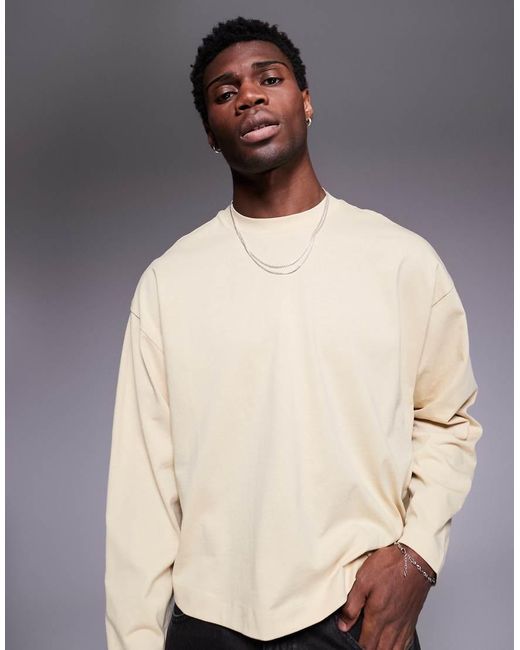 Camiseta Amarilla De Manga Larga Y Corte Cuadrado Extragrande Con Hombros Caídos De -Verde ASOS de hombre de color Natural