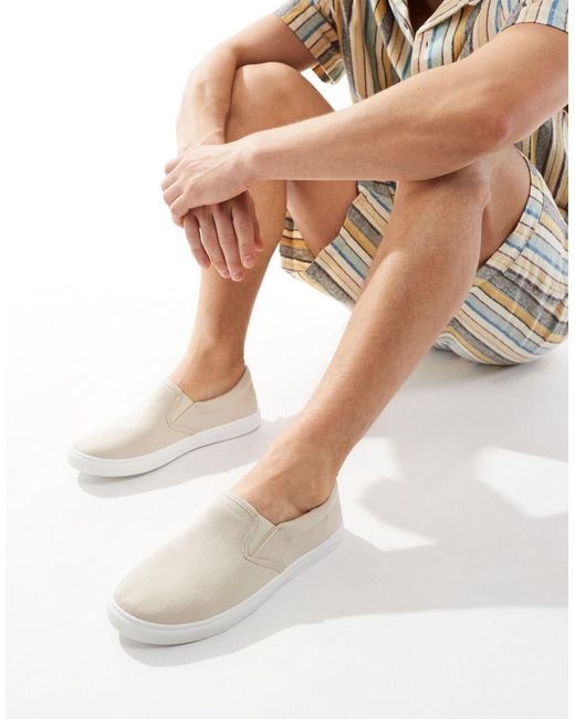 Truffle Collection Natural Canvas Slip On Trainers for men