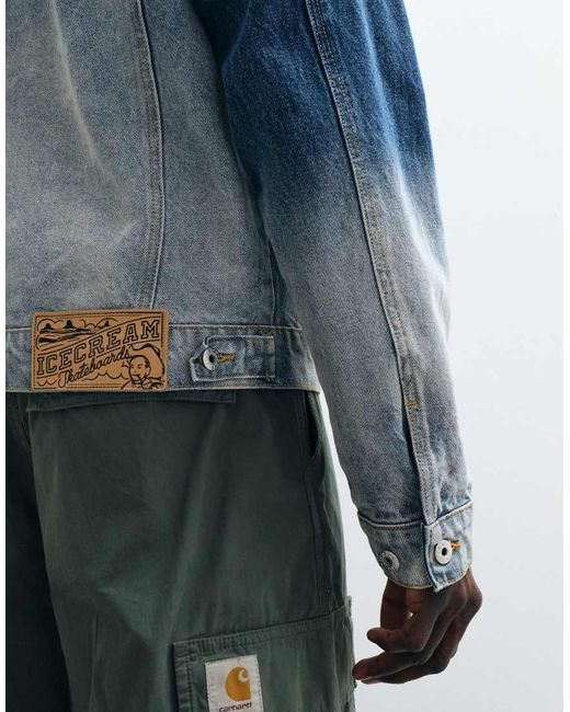 ICECREAM Blue Denim Trucker Jacket With Running Dog Applique for men