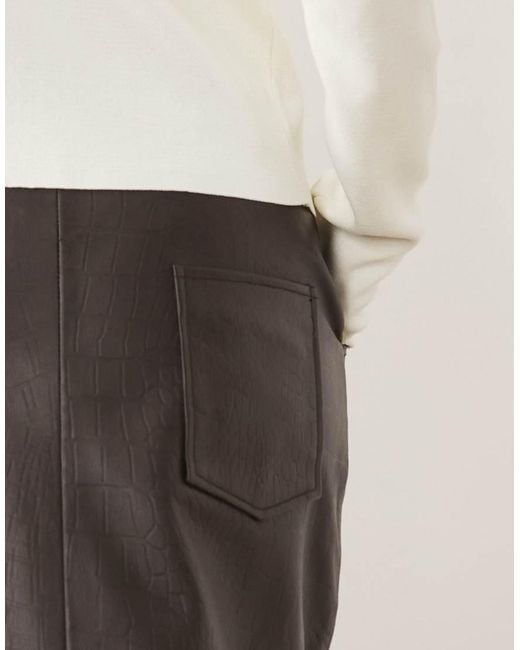 Barney's Originals Natural Crocodile Embossed Real Leather Skirt