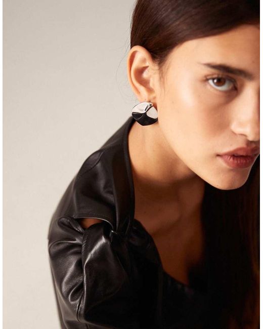 ARRANGE Black Leather Twist Shoulder Top