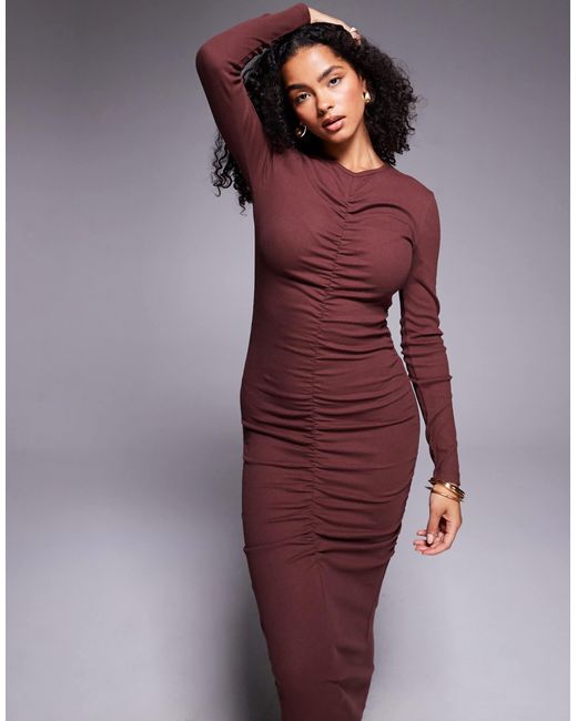 ASOS Purple Ribbed Ruched Midi Dress