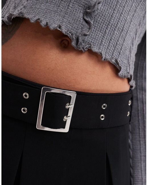 Pull&Bear Gray Pleated Mini Skirt With Belt