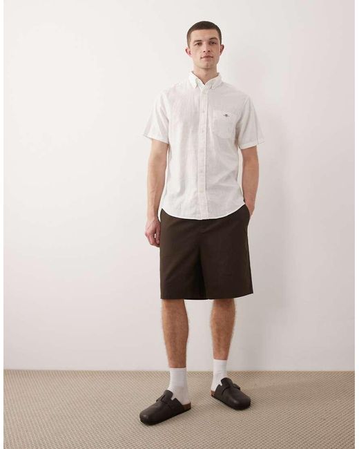 Gant White Shield Logo Short Sleeve Linen Cotton Shirt for men