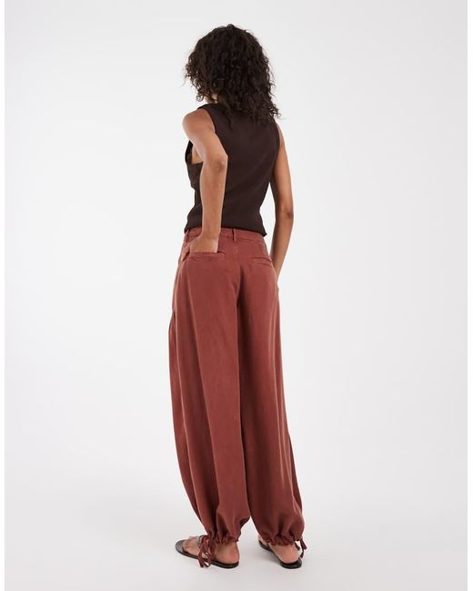 ASOS Red Balloon Trouser With Front Pockets And Adjustable Tie Hem
