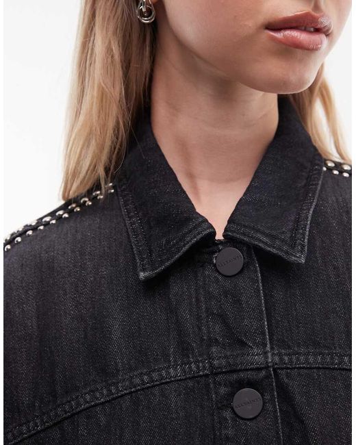 AllSaints Blue Alba Short Sleeve Stud Detail Denim Shirt