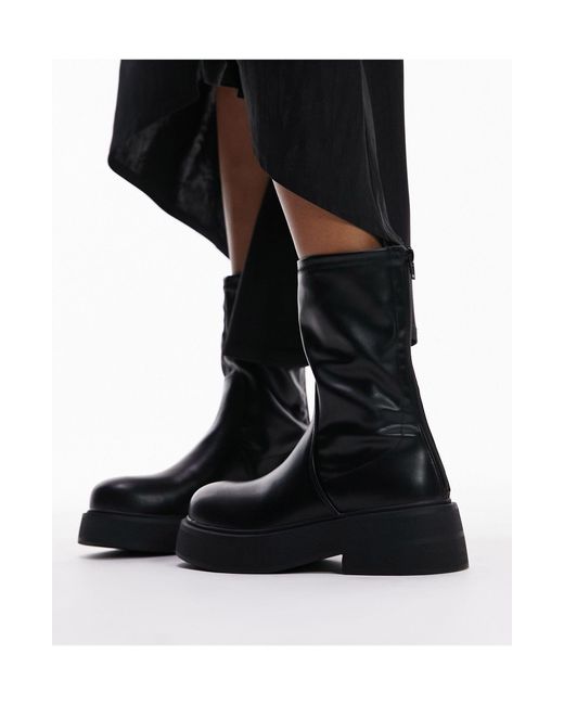 TOPSHOP Black Laura Textured Sole Ankle Sock Boot