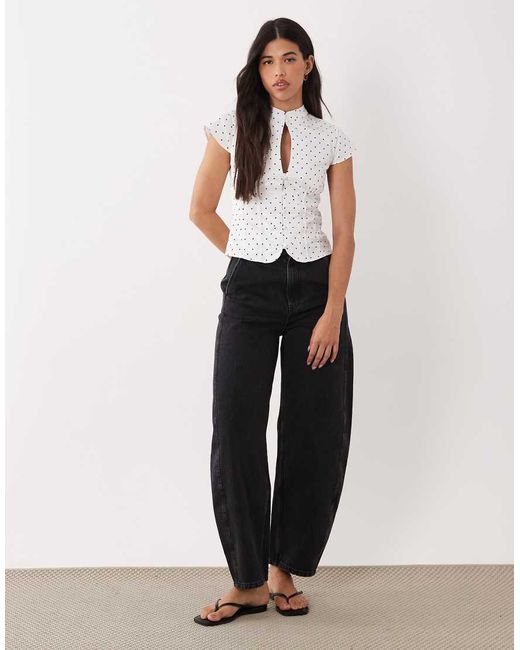 Gina Tricot White Keyhole Short Sleeve Blouse With Corset Details