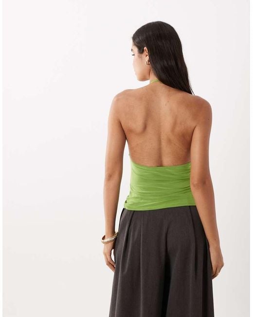 ASOS Green Slinky Key Hole Ruched Halter Top