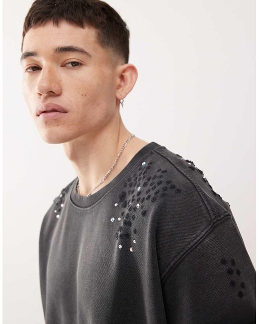 Cheap Monday Black X Landon Barker Boxy Fit T-shirt With Swarovski Embellishmnent for men