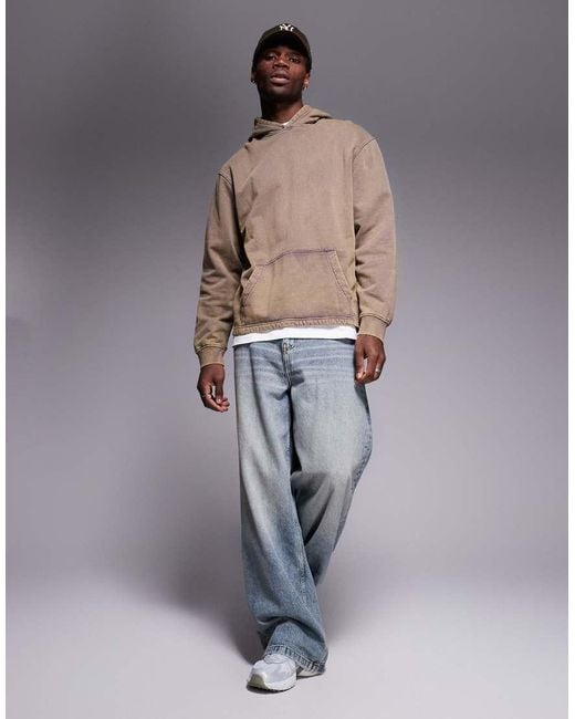 Felpa Con Cappuccio Oversize Slavato Con Dettagli Cut And Sew di ASOS in Natural da Uomo