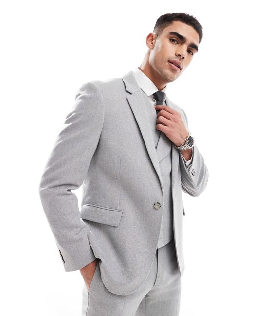 ASOS Gray Double Breasted Skinny Suit Jacket With Wool for men