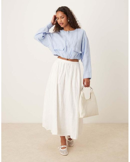 Mango Cropped Linnen Utility-Jack in het White