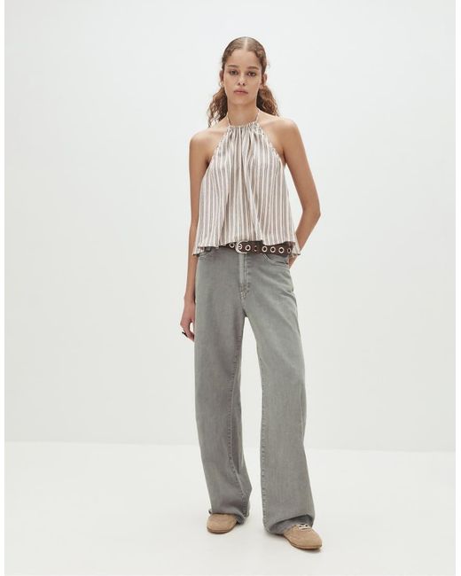 Top Allacciato Al Collo A Righe di Pull&Bear in Natural