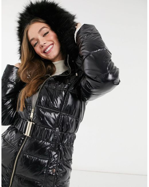 New Look Leather Look Puffer Coat in Black - Lyst
