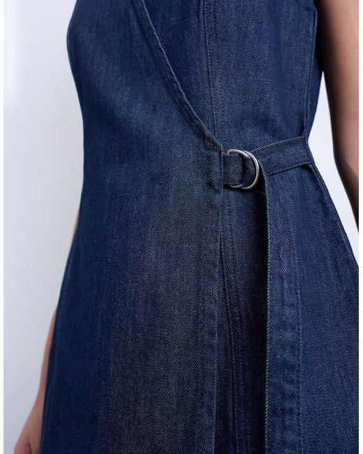 TOPSHOP Blue Denim Wrap Mini Dress