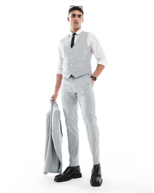 Pantalones De Traje Verde Jaspeado De Corte Pitillo Con Acabado Texturizado De Wedding ASOS de hombre de color White