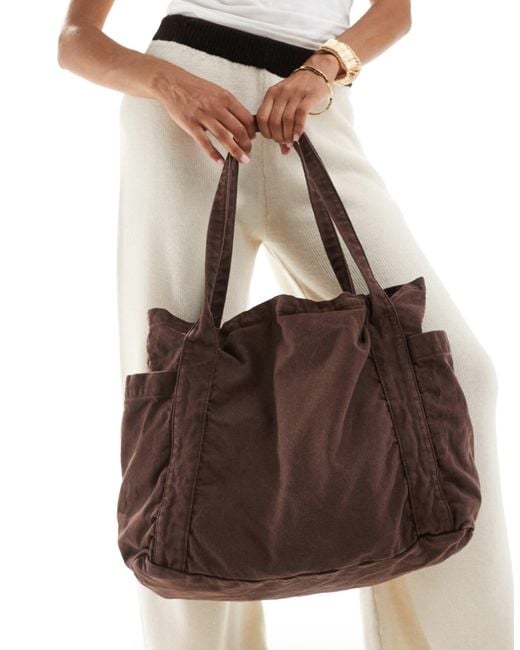ASOS Brown Multi Pocket Canvas Tote Bag