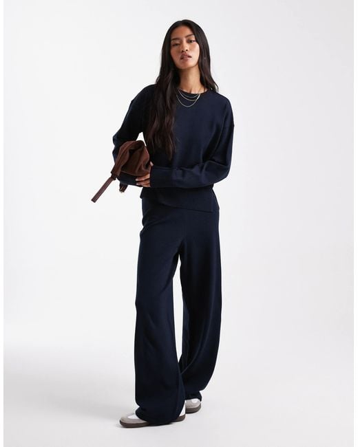 ASOS Blue Co-ord Structured Boxy Crew Neck Jumper With Side Split Detail