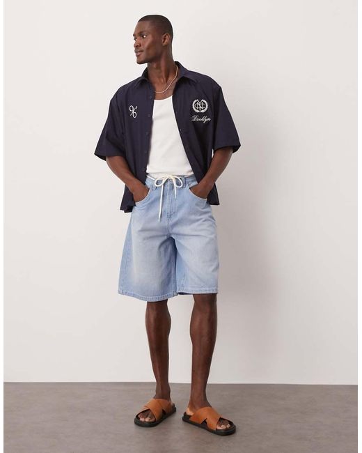 Pantalones Cortos Vaqueros De Corte Alargado Con Y Cordón Ajustable De ASOS de hombre de color Blue