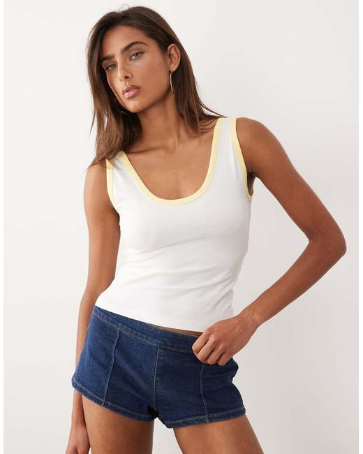 GOOD AMERICAN White Cotton Super Stretch Scoop Neck Ringer Tank Top