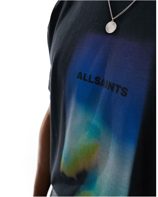 AllSaints Blue Prizm Short Sleeve Crew T-shirt With Back Print for men