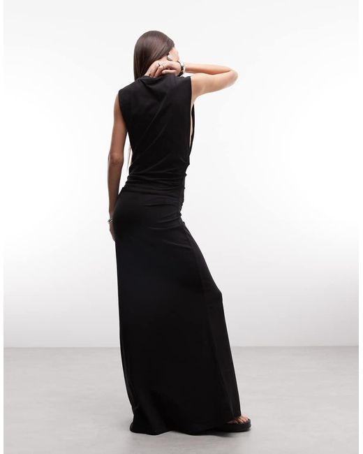 Weekday Black Dropped Armhole Maxi Dress With Ruched Detail