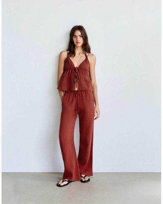 Pantalon fluide texturé - rouille Pull&Bear en coloris Red