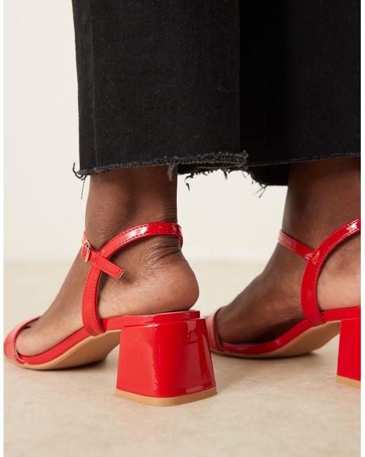 Glamorous Red Low Block Heeled Sandals