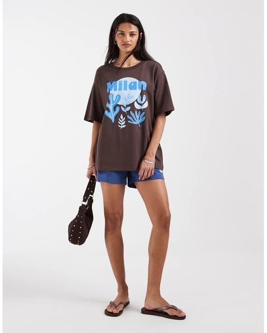 ONLY Blue Milan Graphic Print Oversized T-shirt