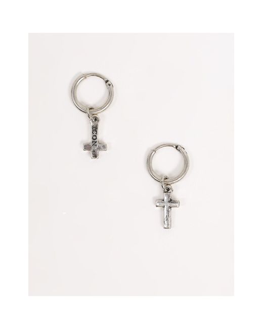 Icon Brand Hoop Earrings With Cross Charms in Silver (Metallic) for Men -  Lyst