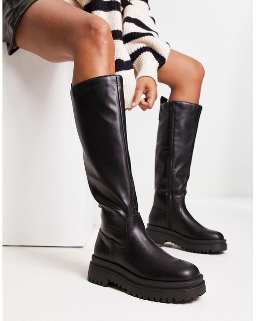Pimkie Chunky Faux Leather Knee High Boot in Black | Lyst Australia