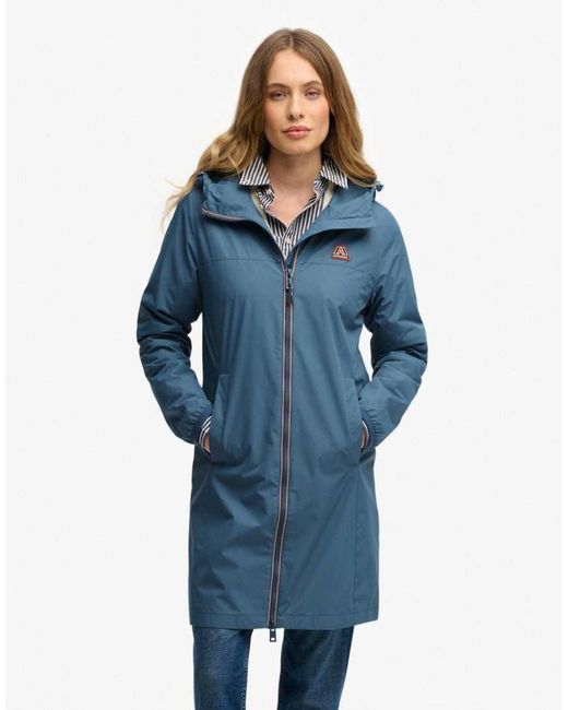 Superdry Blue Longline Tri Coloured Windbreaker Jacket