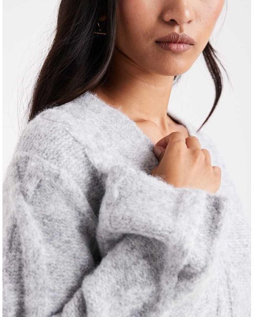 4th & Reckless White Wool Feel Cable Knit V-neck Maxi Sweater Dress