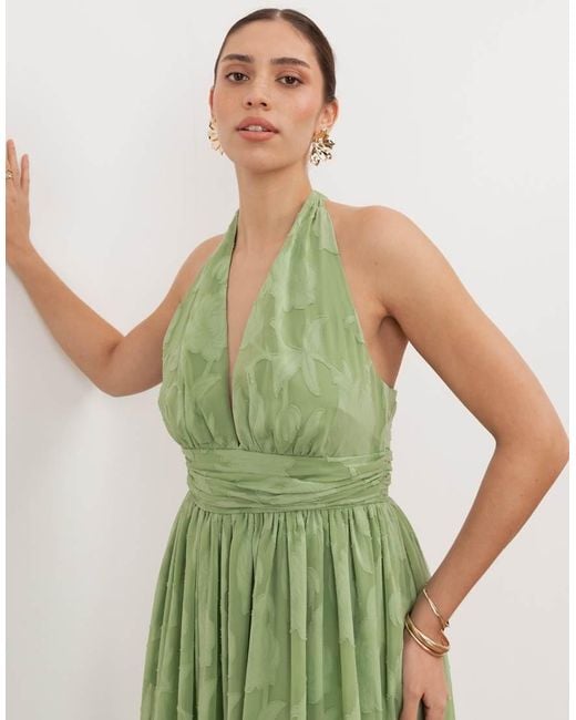 ANAYA Green Floral Burnout Halter Neck Midaxi Dress