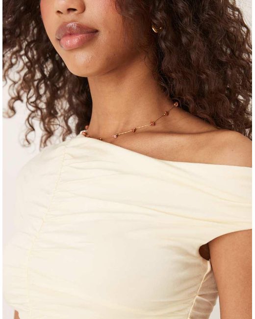 Cotton On Natural Nikki Gathered Short Sleeve Top