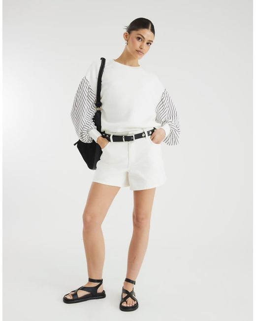River Island White Stripe Hybrid Sleeve Sweatshirt