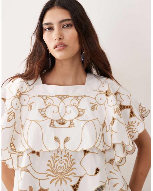 ARRANGE Natural Embroidered Cut Out Top Co Ord